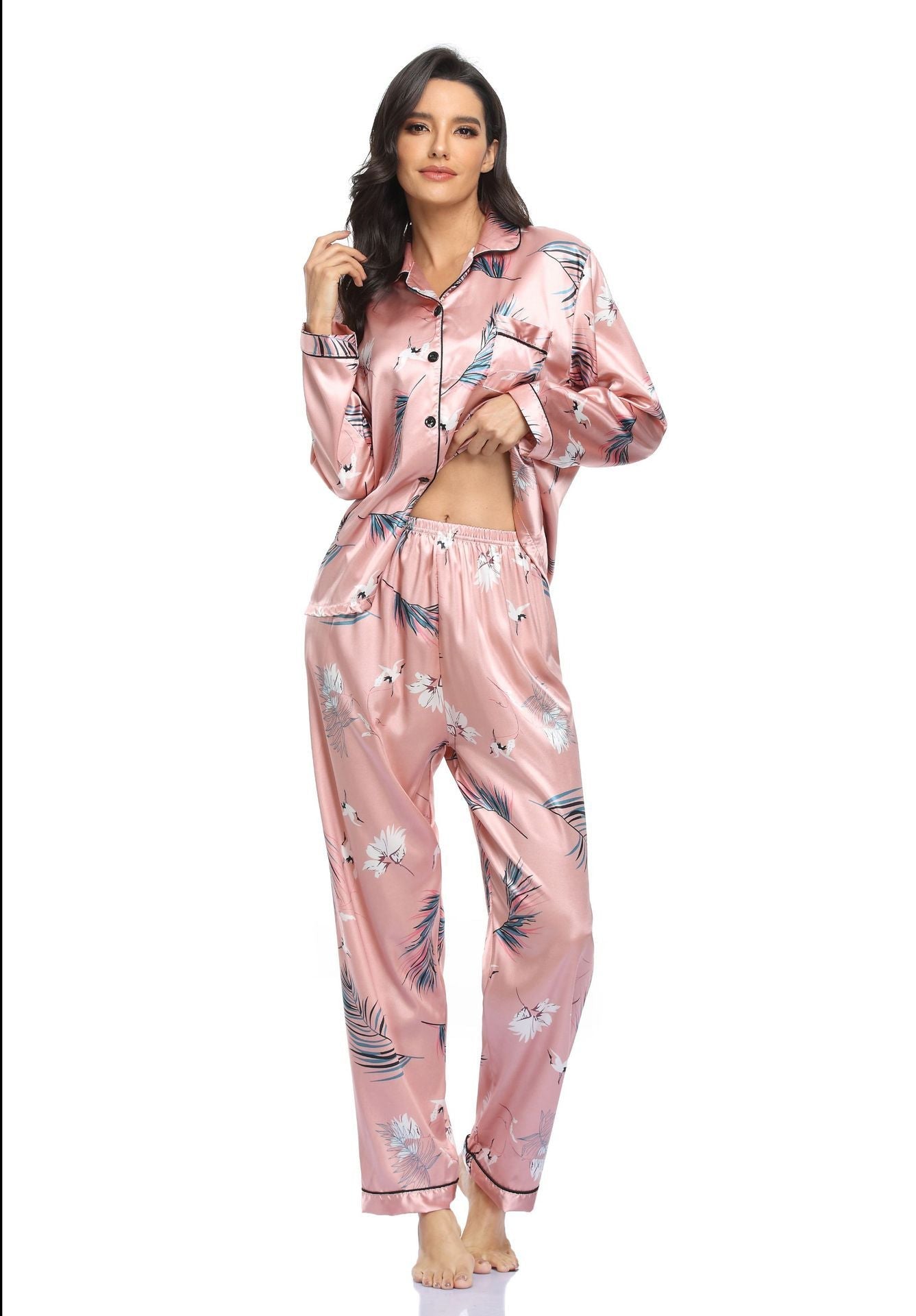 Women's Print Pajama Set Long Sleeve Tops And Pants Loungewear Sleepwear Ooho