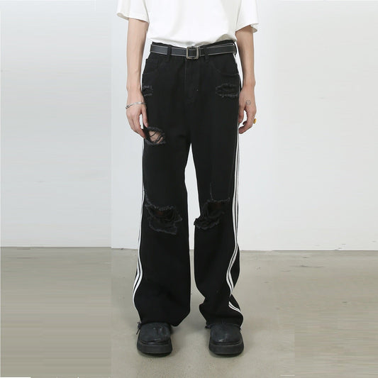 Retro Tattered Jeans Washed Wide-leg Jeans For Men Ooho