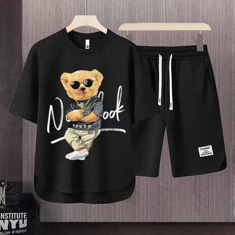 Short-sleeved T-shirt Summer Men Leisure Set Teenagers Student Sports Suit Junior High School Running Two-piece Suit Ooho