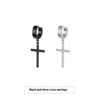 Cross Stud Earrings Male European Hip Hop Ooho