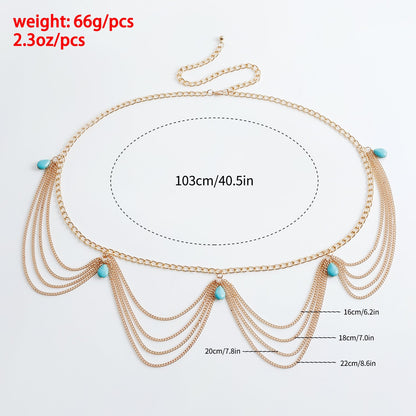 Classic Retro Turquoise Waist Belly Chain For Women Summer Beach Sexy Simple Body Chain Jewelry Accessories Gift Ooho