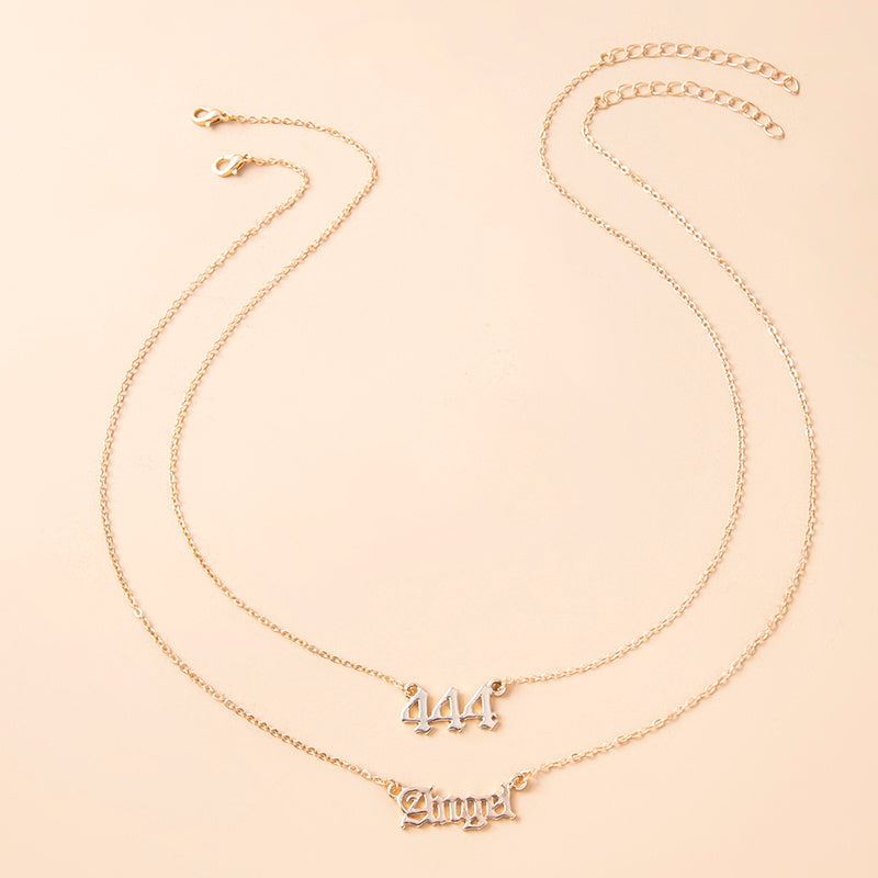 Gold Letter Angel Number 444 777 Multi-layer Chain Necklaces For Women Ooho