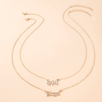 Gold Letter Angel Number 444 777 Multi-layer Chain Necklaces For Women Ooho