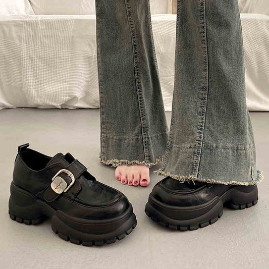 Retro Raise The Bottom Small Leather Shoes Female Loafers