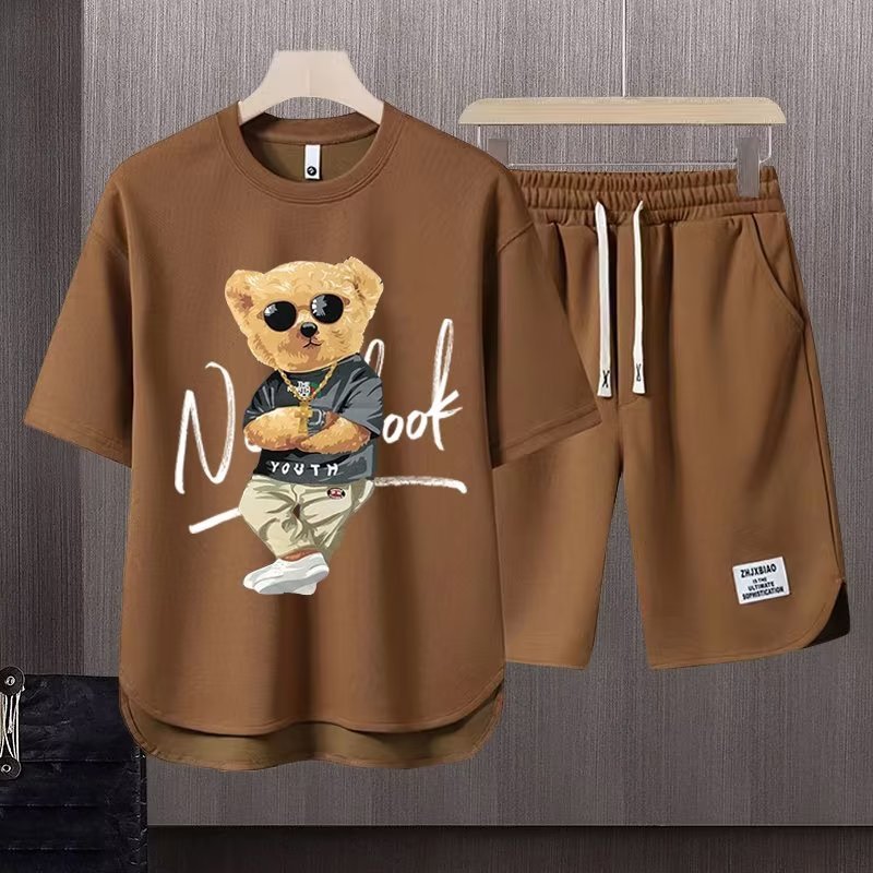 Short-sleeved T-shirt Summer Men Leisure Set Teenagers Student Sports Suit Junior High School Running Two-piece Suit Ooho