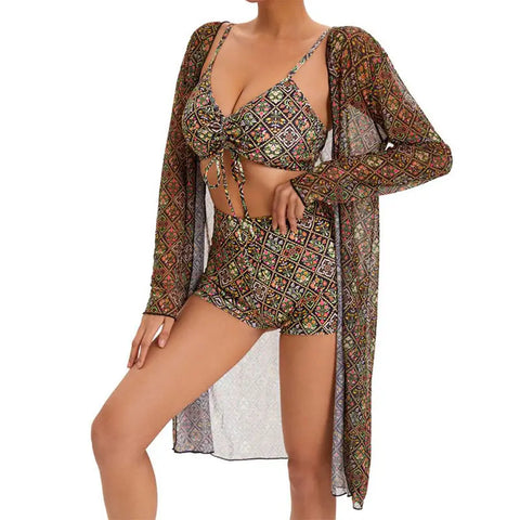 Digital Printing Pleated Tie Bikini For Women Ooho