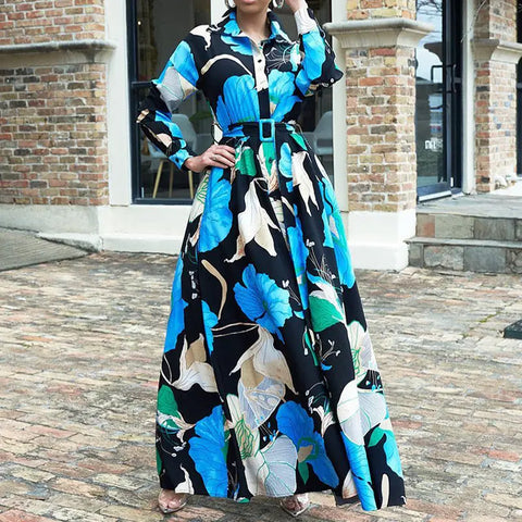 Women's Fashionable Printed Midi Dress Ooho