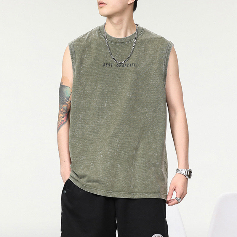 Summer Retro Washed Cotton Tank Top Vest For Men Ooho