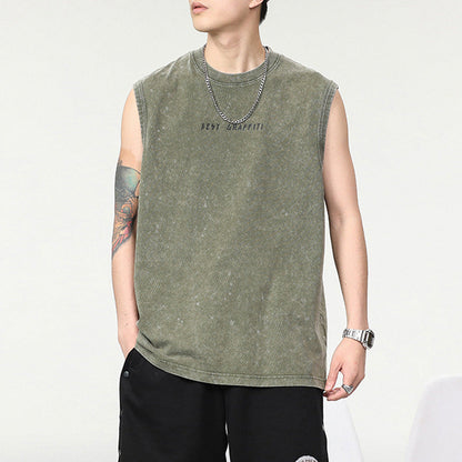 Summer Retro Washed Cotton Tank Top Vest For Men Ooho