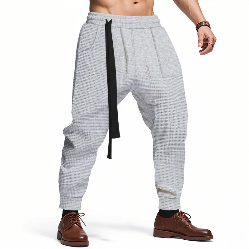 Men's Casual Pants Solid Waffle Male Hip Hop Streetwear Track Pants Joggers Trousers Fashion Harajuku Men Pants Ooho