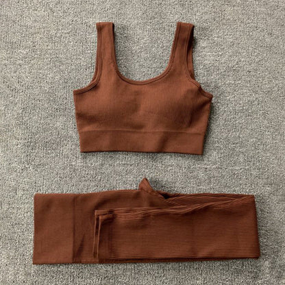 2pcs Seamless Yoga Suit for Women – Thread Bra & Butt Lifting High Waist Leggings Set for Sports & Fitness Ooho