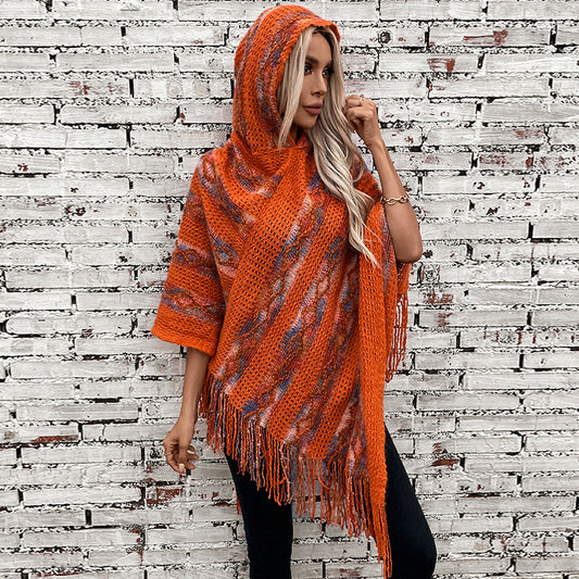 Women's Fashion Knitted Tassel Cape & Shawl – Cozy Boho Chic Wrap Ooho
