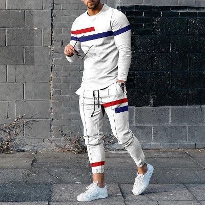 Round Neck Long Sleeve T-shirt Trousers Suit Men Ooho