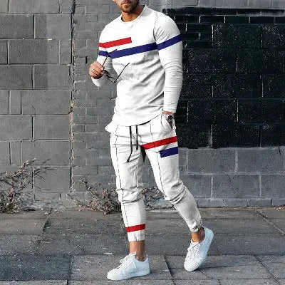 Round Neck Long Sleeve T-shirt Trousers Suit Men Ooho