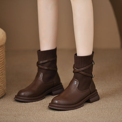 Retro Platform Knitted Martin Boots For Women Ooho