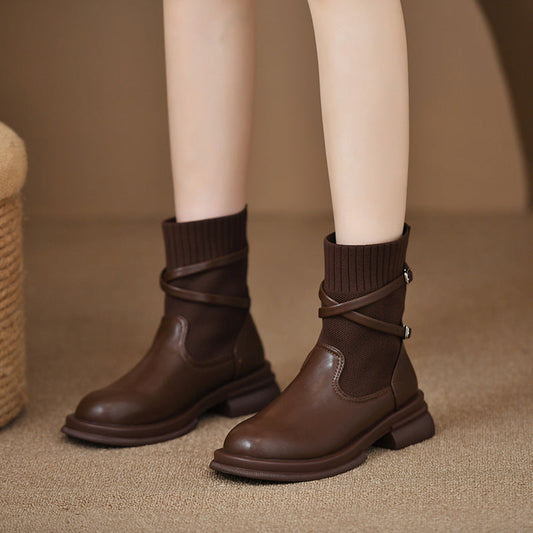 Retro Platform Knitted Martin Boots For Women Ooho