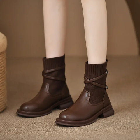 Retro Platform Knitted Martin Boots For Women Ooho