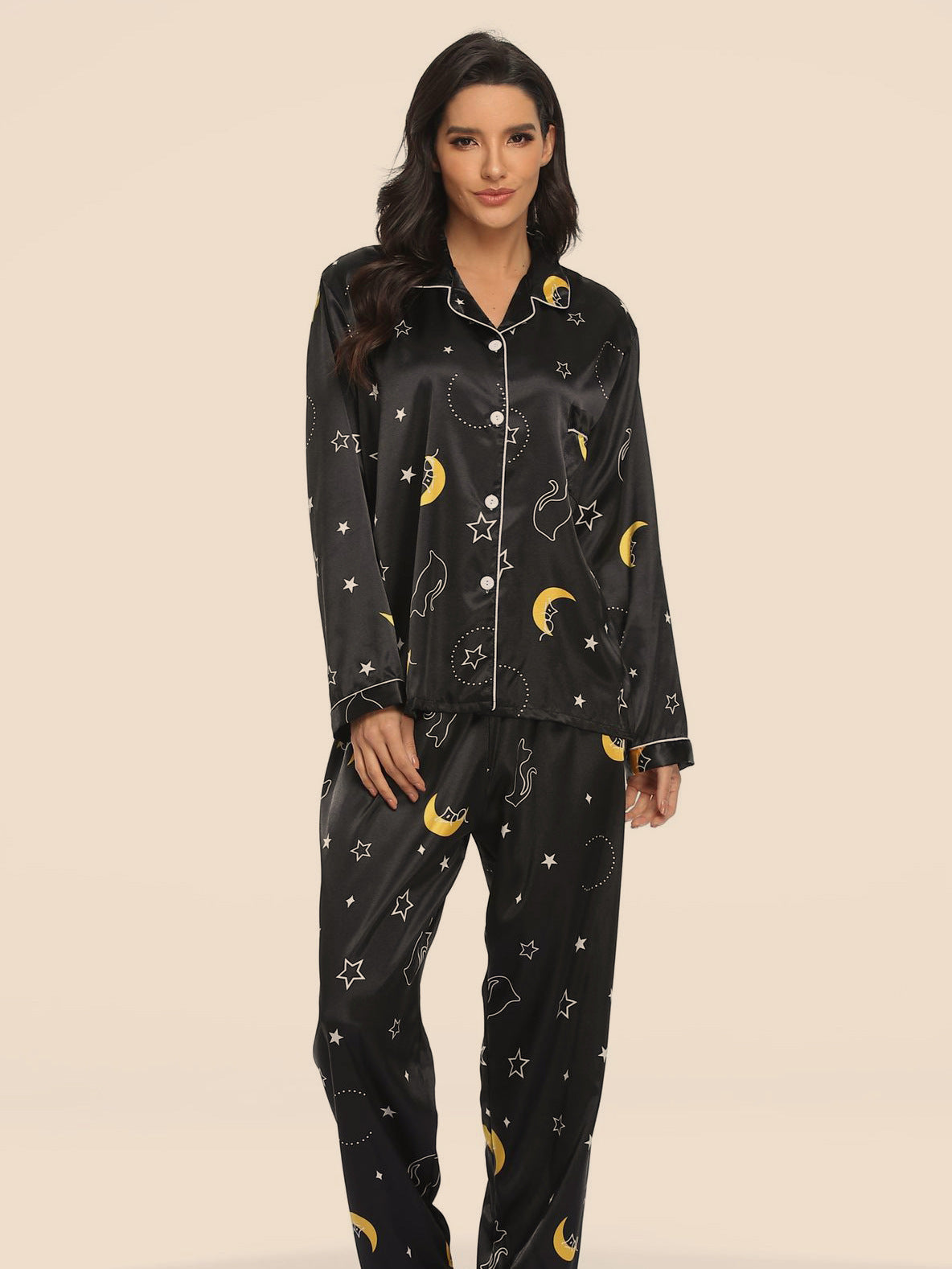 Women's Print Pajama Set Long Sleeve Tops And Pants Loungewear Sleepwear Ooho