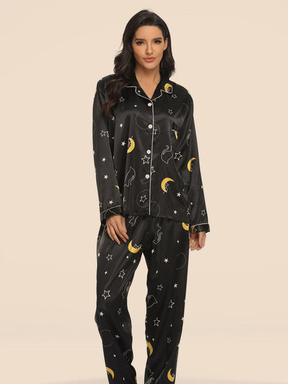 Women's Print Pajama Set Long Sleeve Tops And Pants Loungewear Sleepwear Ooho