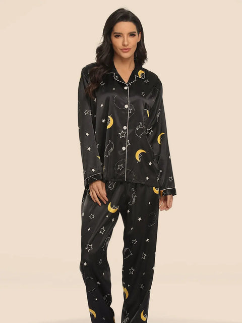 Women's Print Pajama Set Long Sleeve Tops And Pants Loungewear Sleepwear Ooho