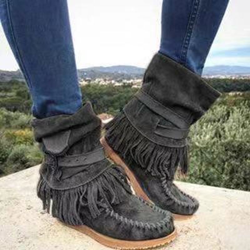 Fringe Middle Boots Women Sexy Tassel Boots Fashion Buckle Ooho