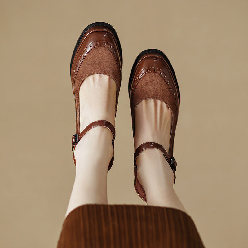 Leather High Heels Female French Retro Ooho