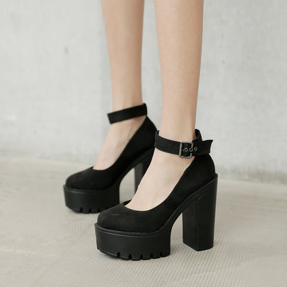 Black Platform Belt Buckle Chunky High Heels Ooho
