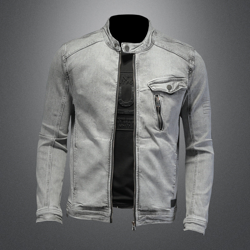 High Quality Stretch Zipper Denim Jacket Men Ooho