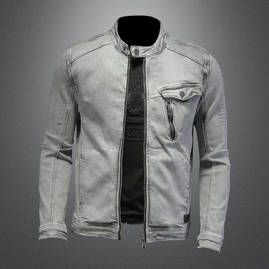 High Quality Stretch Zipper Denim Jacket Men Ooho