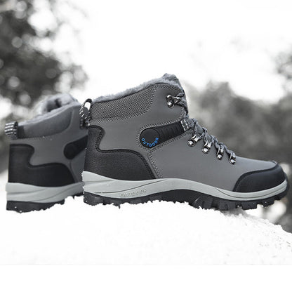 Winter Snow Boots Men Warm Plush Ankle Boots Hiking Lace-up Shoes Ooho