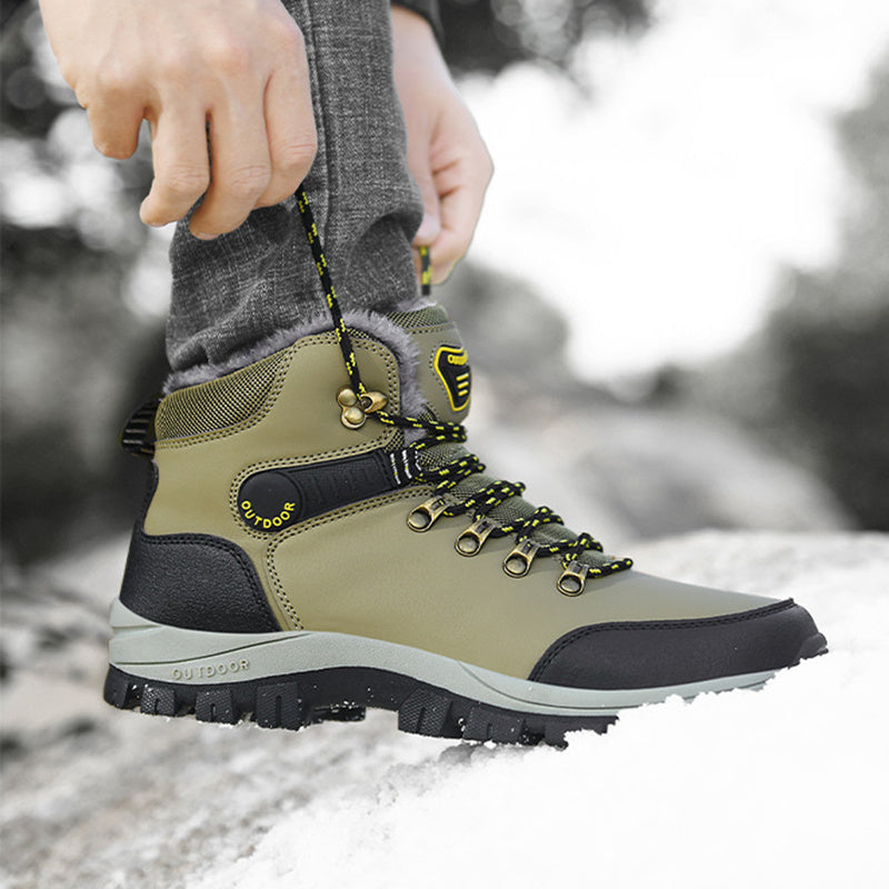 Winter Snow Boots Men Warm Plush Ankle Boots Hiking Lace-up Shoes Ooho