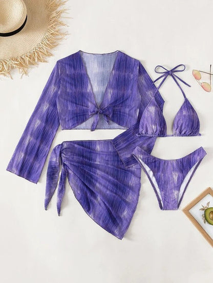 Swimsuit New 4 PCs Set Split Long Sleeve Bikini For Women Ooho