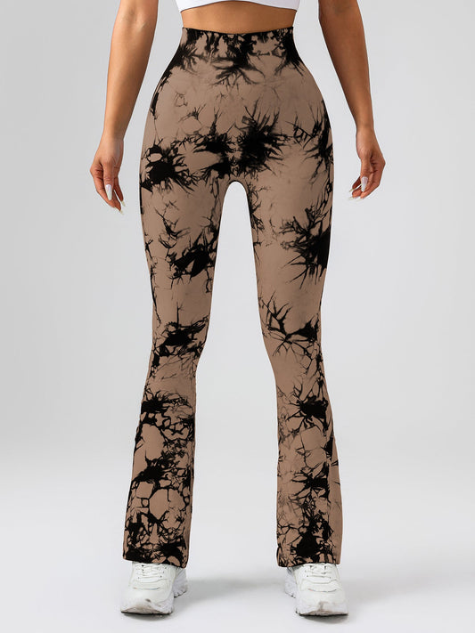 High-Waist Tummy Control Flare Yoga Pants for Women – Tie-Dye Slimming Bootcut Workout Leggings, Stretch Fitness Activewear Ooho