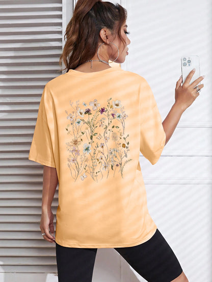 Beautiful Flower Clusters Print Cotton Women T-shirts Casual Ooho