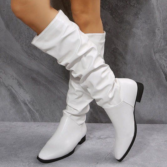 Long Boots White Cowboy Boots Women Pointed Toe Shoes Ooho