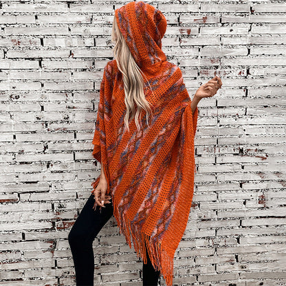 Women's Fashion Knitted Tassel Cape & Shawl – Cozy Boho Chic Wrap Ooho