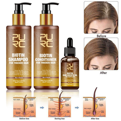 PURC Hair Care Ginger Biotin Three-piece Shampoo Conditioner Repair Dry And Frizz Essential Oil Ooho