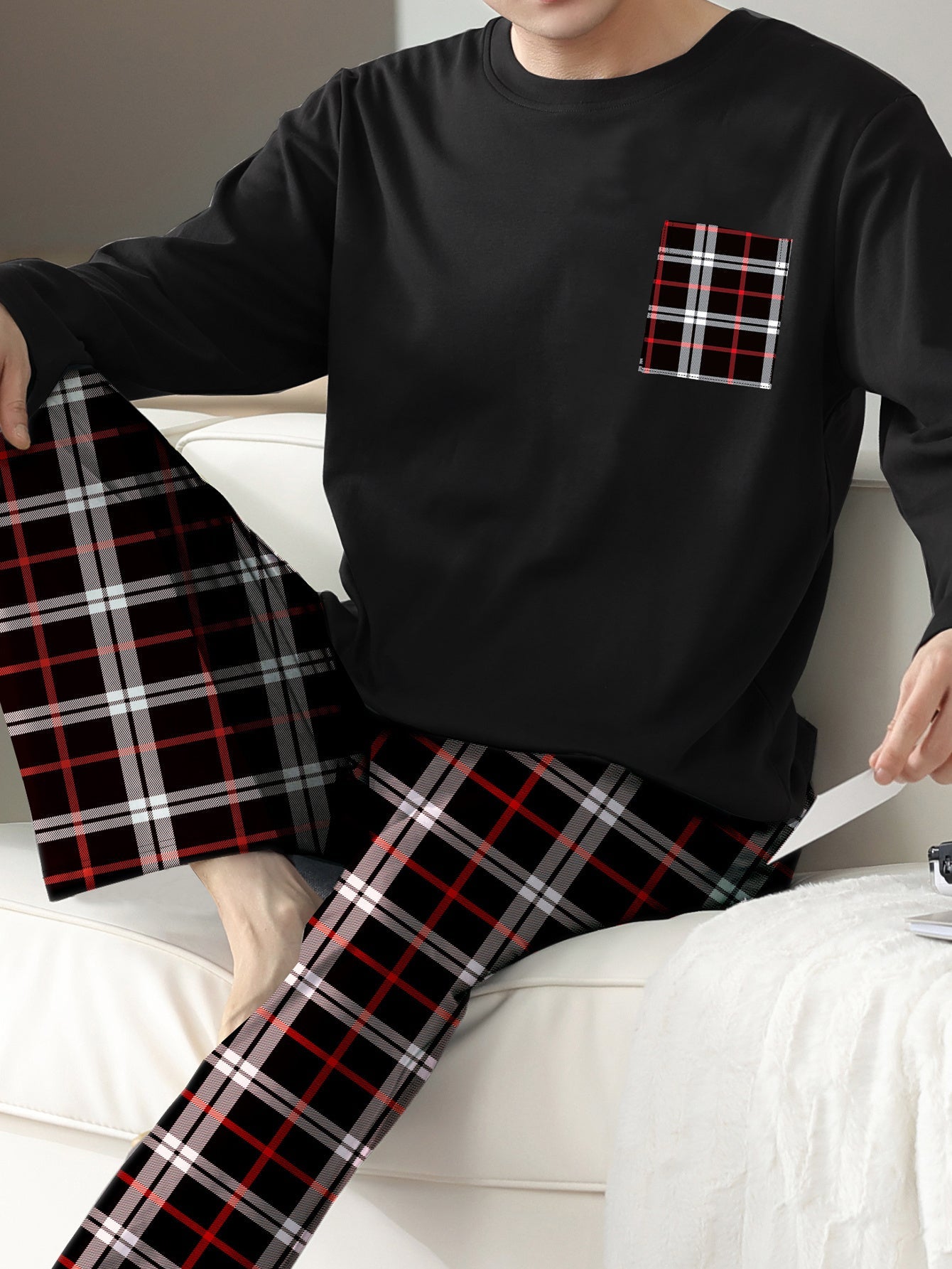 Ice Silk Long Sleeve Long Pants Men's Pajama Set Ooho
