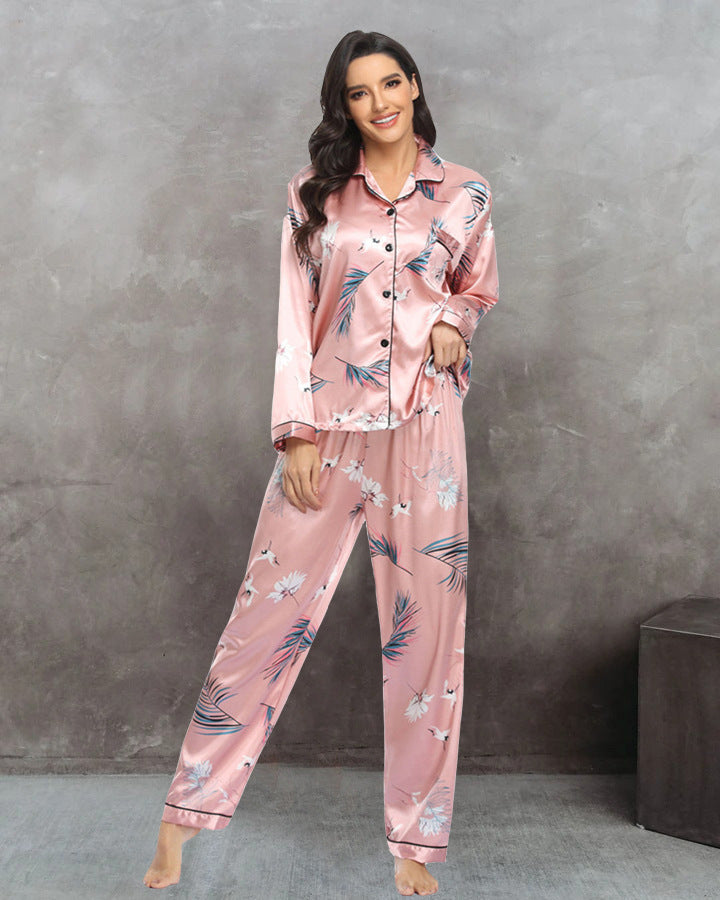 Women's Print Pajama Set Long Sleeve Tops And Pants Loungewear Sleepwear Ooho