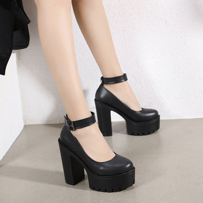 Black Platform Belt Buckle Chunky High Heels Ooho