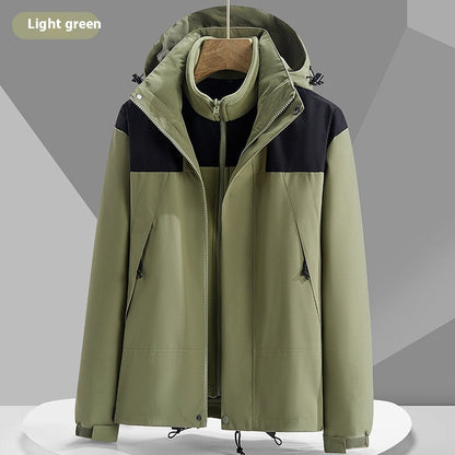 Hooded Windbreaker Unisex Fashion Colorblock Zip-up Jacket With Pockets Waterproof Outwear For Women Men Clothing Ooho