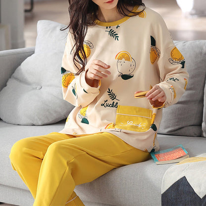 Loose Print Pajamas Women Autumn Winter Pyjama Set Long Sleeves And Trousers Elegant Sleepwear Girl Loungewear Home Clothes Ooho