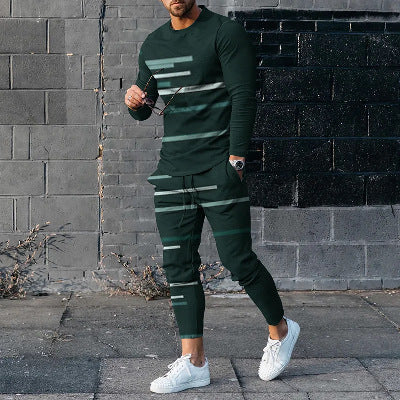 Round Neck Long Sleeve T-shirt Trousers Suit Men Ooho