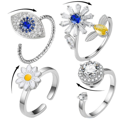 Turnable Rings Eyes Flowers Anxiety Rings For Women Fidget Spinner Ring Jewelry Ooho