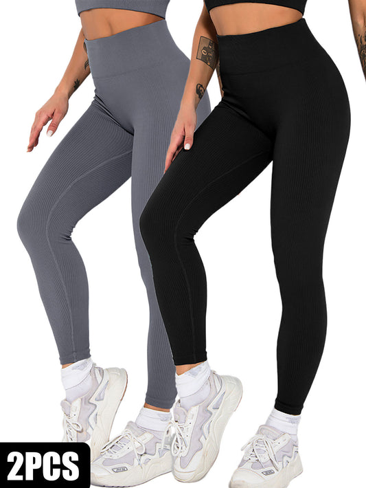 2-Pack Women’s Seamless Ribbed High Waist Leggings | Slimming Soft Yoga & Fitness Pants