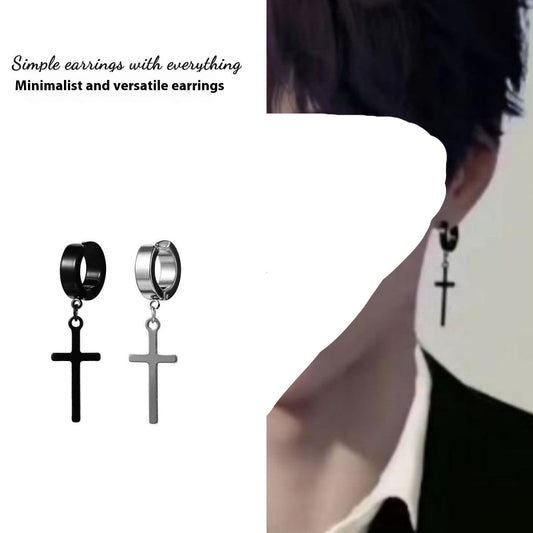 Cross Stud Earrings Male European Hip Hop Ooho