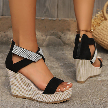 Fish Mouth High Wedges Sandals With Rhinestone Design Fashion Summer Platform Shoes For Women Ooho