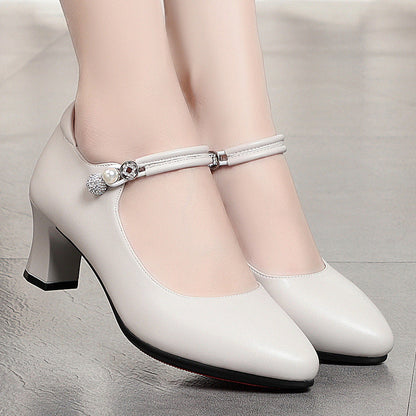 Buckle High Heel Pumps Spring Women's Shoes Cheongsam For Middle-aged Women Leather Shoes Graceful And Fashionable Mom Shoes Ooho