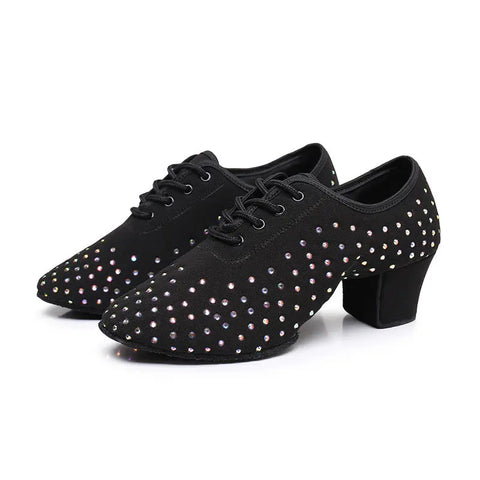 Women's Latin Dance Oxford Cloth Full Diamond Shoes Ooho