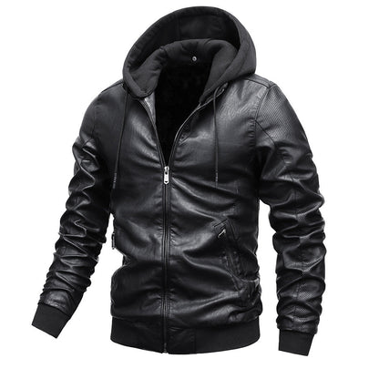 Winter Stand-collar PU Jacket Leather Jacket Men Ooho